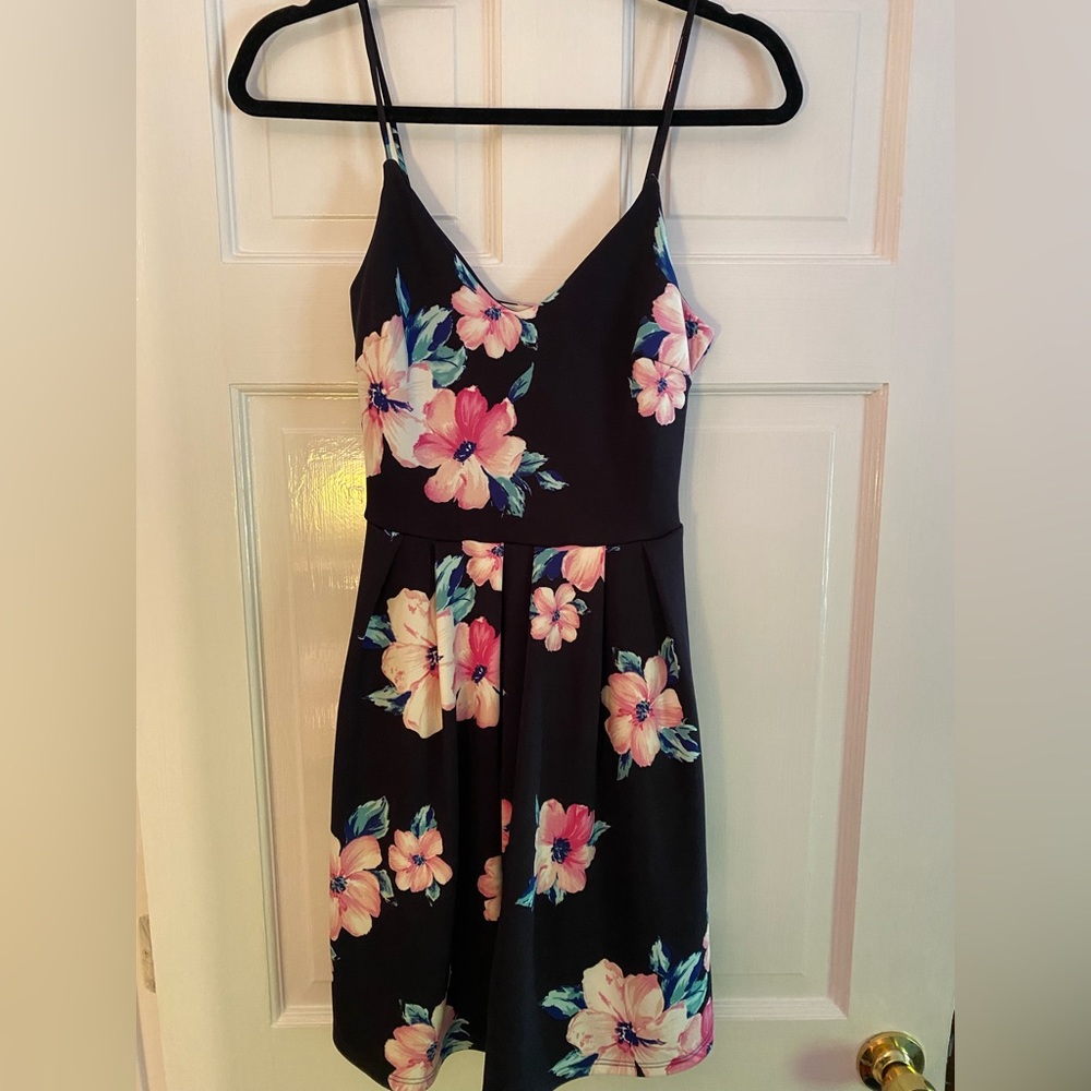 Navy blue floral dress